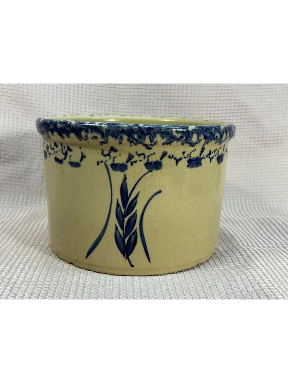 117 Vintage Robinson Ransbottom Pottery Crock blue spongeware wheat pattern